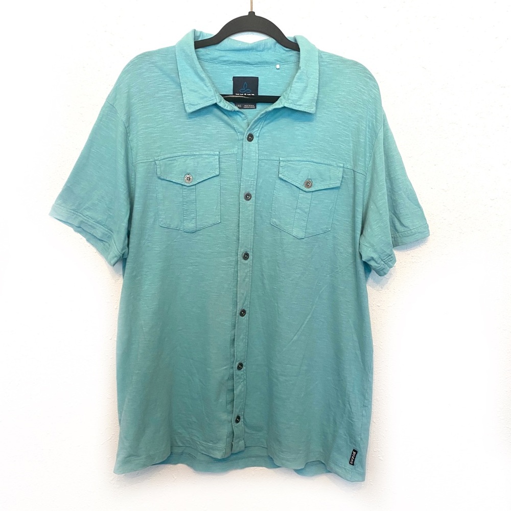 Prana large blue collar casual polo shirt pockets